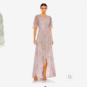 NWT Mac Duggal V Neck beaded chiffon high low dress